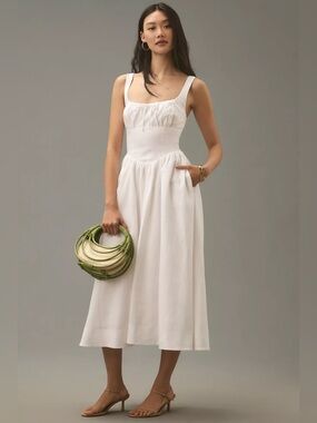 New Reformation Balia Linen Dress In White Size 2